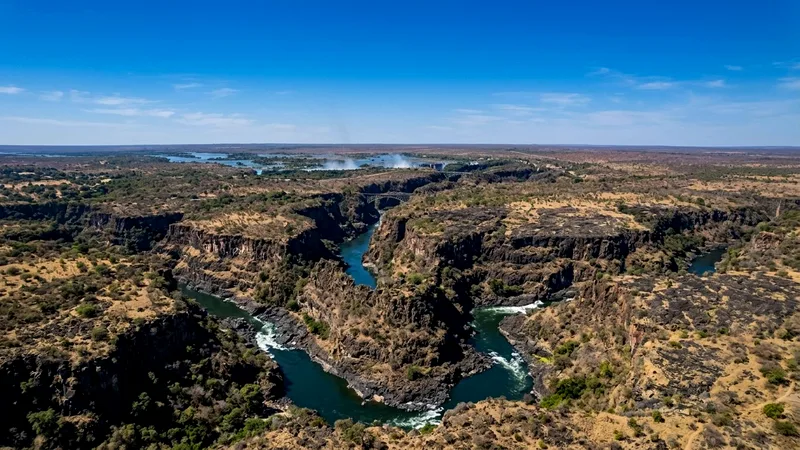 Aerial view of the zigzag Batoka Gorge with the Zambezi River below